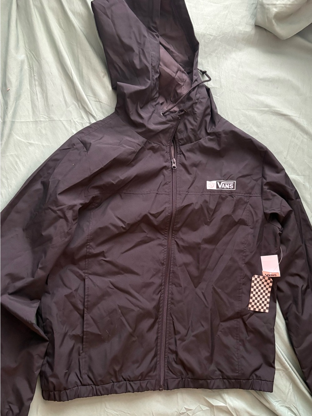 NWT Vans WOMENS Black Classic Hooded Windbreaker Jacket